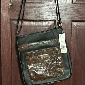 Rossetti Black Purse With Crocodile Embossed Pocket Crossbody bag NEW!